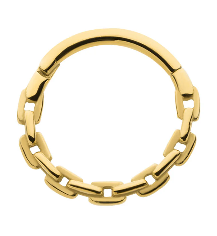 Gold PVD Chain Link Stainless Steel Hinged Segment Ring - Mrs Treak