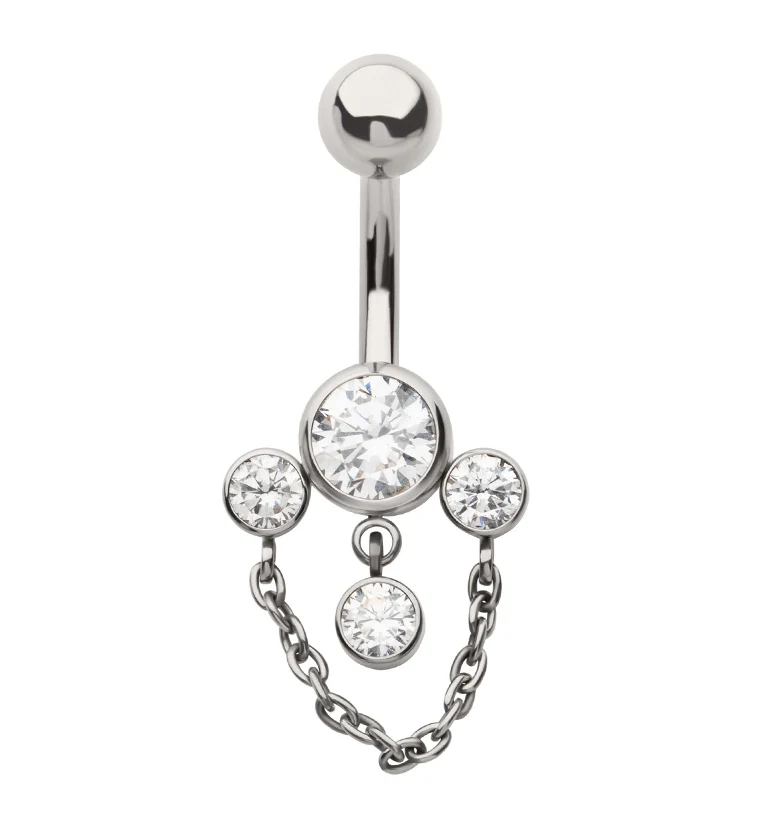 Trifecta Clear CZ Dangle Chain Internally Threaded Titanium Belly Button Ring - Mrs Treak
