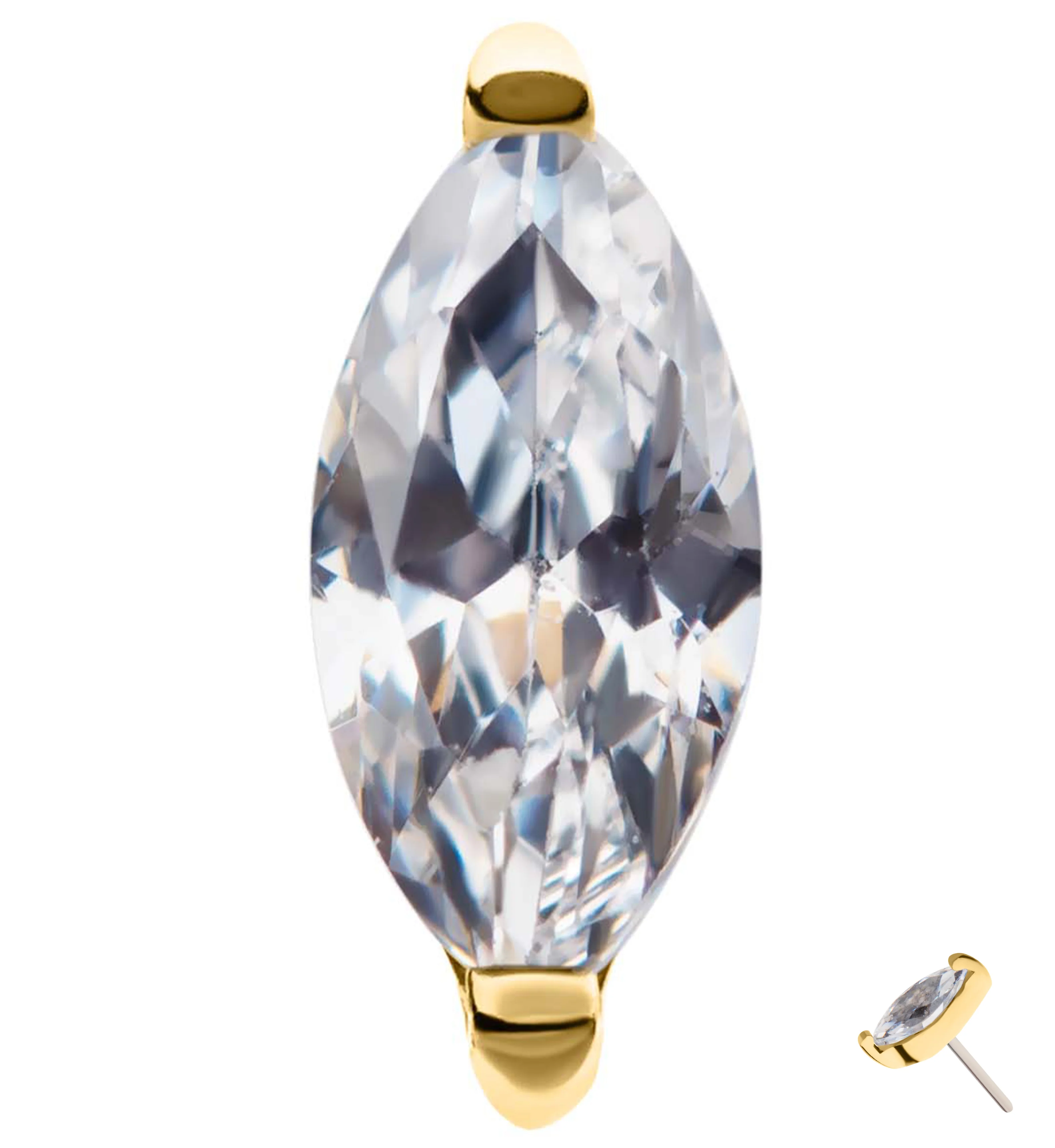 14kt Gold Single Marquise Clear CZ Threadless Top - Mrs Treak