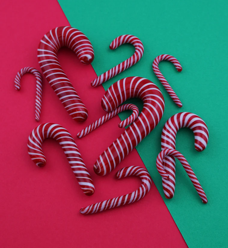 Red And White Candy Cane Glass Ear Hangers - Mrs Treak
