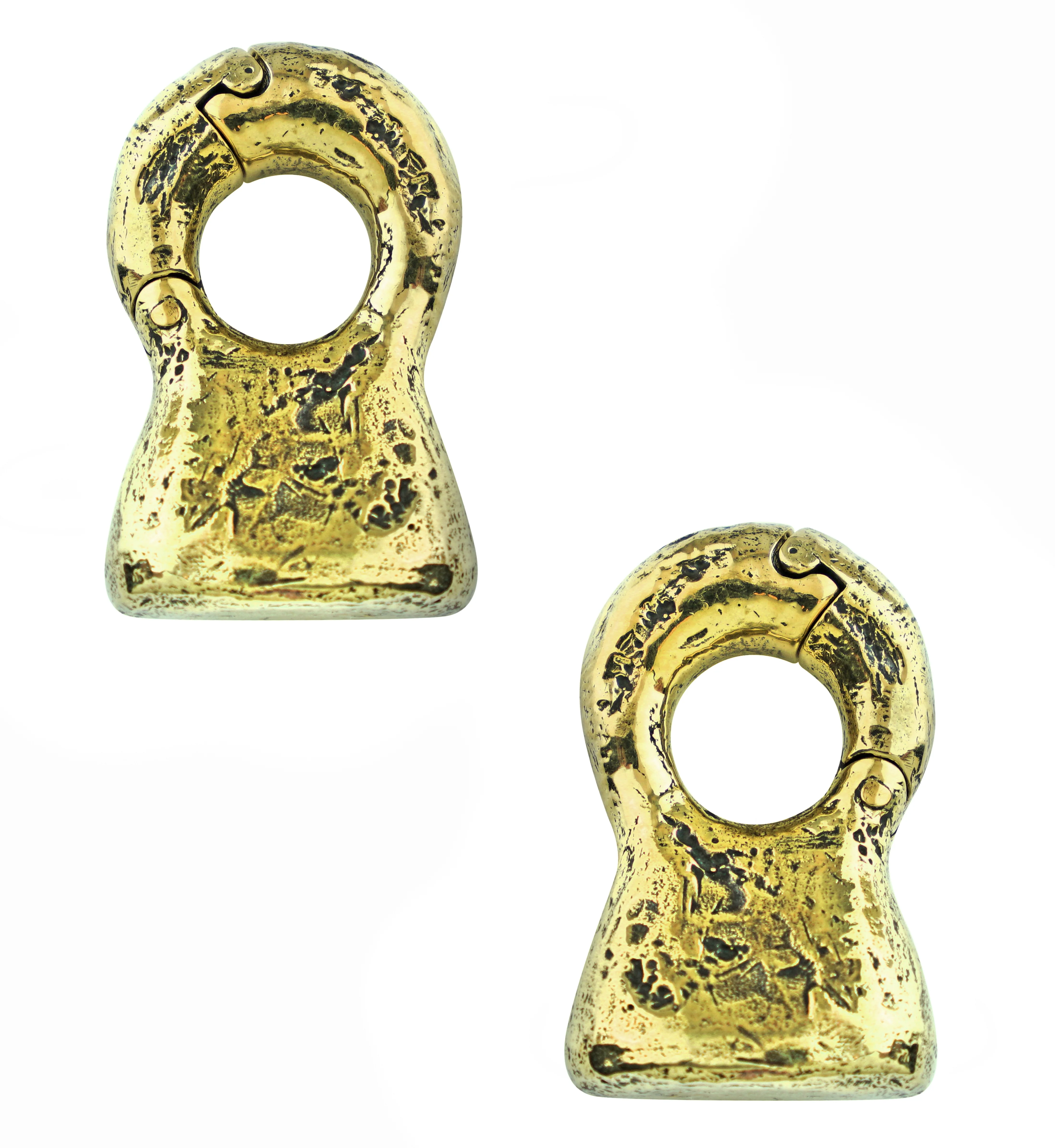 Hammered Bell Brass Hinged Ear Weights - Mrs Treak