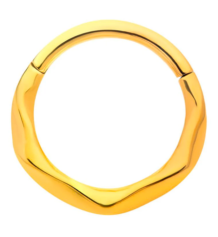 Gold PVD Ripple Stainless Steel Hinged Segment Ring - Mrs Treak