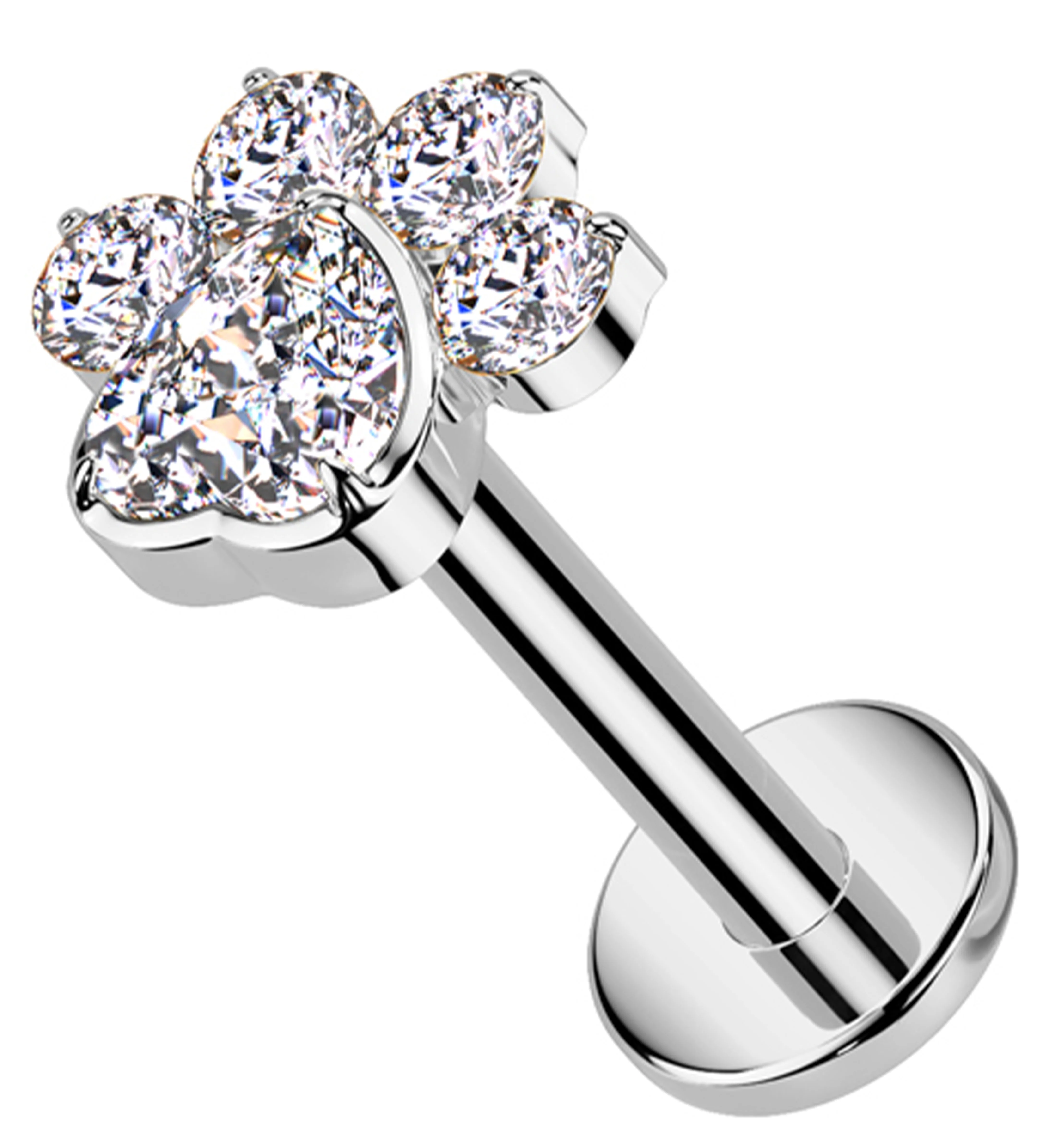 Paw Print Love Clear CZ Internally Threaded Titanium Labret - Mrs Treak