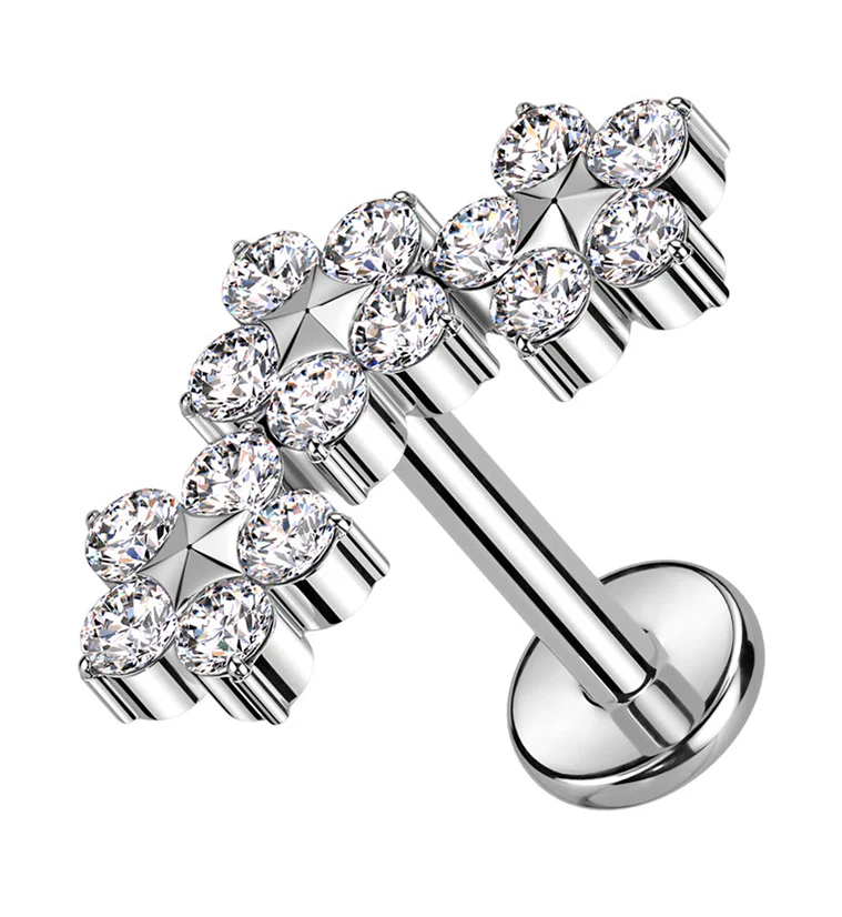 Triple Flower Clear CZ Internally Threaded Titanium Labret - Mrs Treak