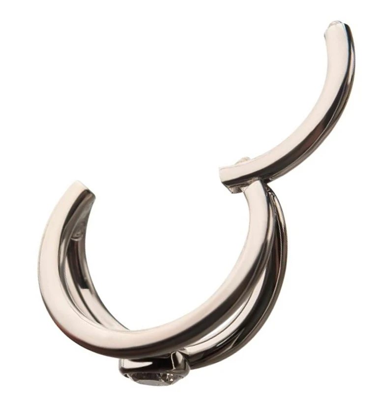 Double Side Bar CZ Titanium Hinged Segment Ring - Mrs Treak