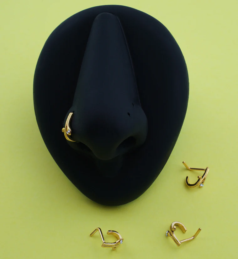 Gold PVD Snake Clear CZ Eyes Nose Curve - Mrs Treak