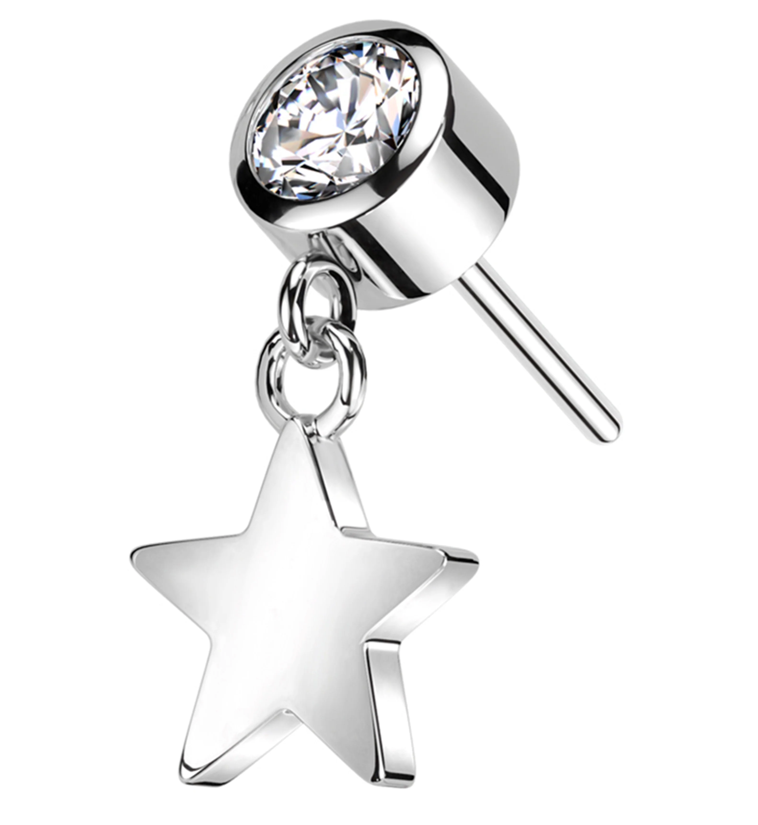 14kt White Gold Celestial Star Dangle CZ Threadless Top - Mrs Treak