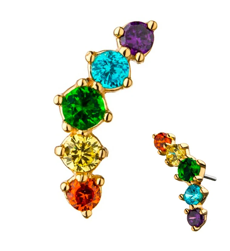 14kt Gold Rainbow CZ Prong Set Threadless Top - Mrs Treak