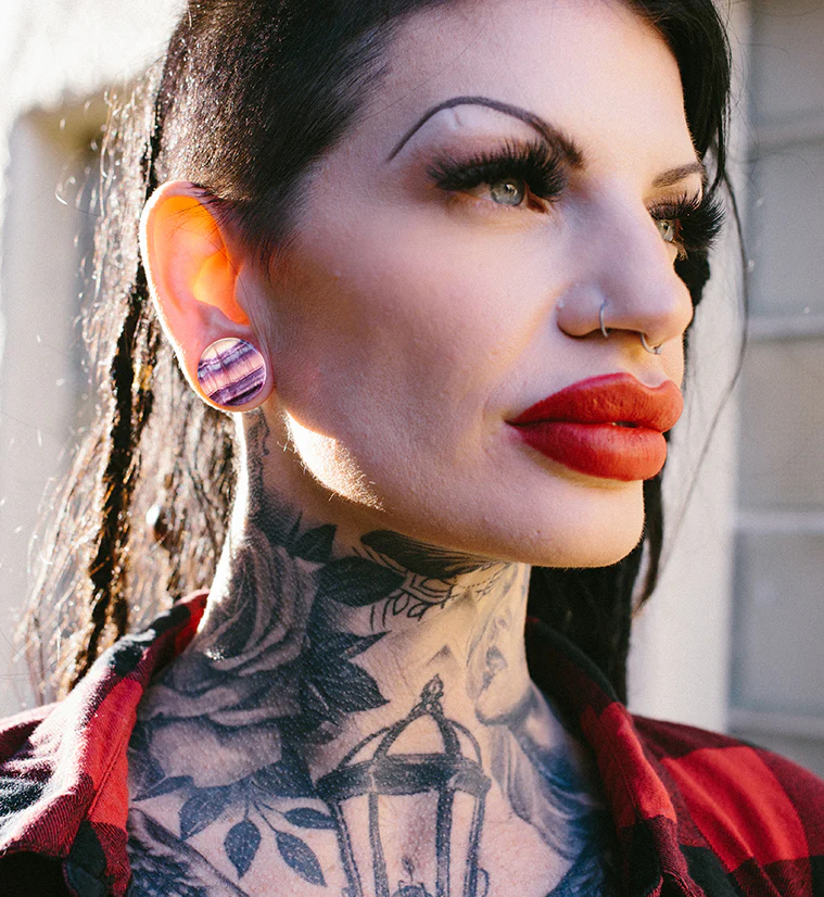 Grade A Rainbow Fluorite Stone Plugs - Mrs Treak