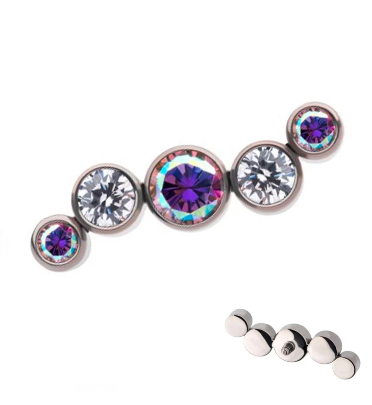 Ripple Rainbow Aurora CZ Internally Threaded Titanium Top - Mrs Treak