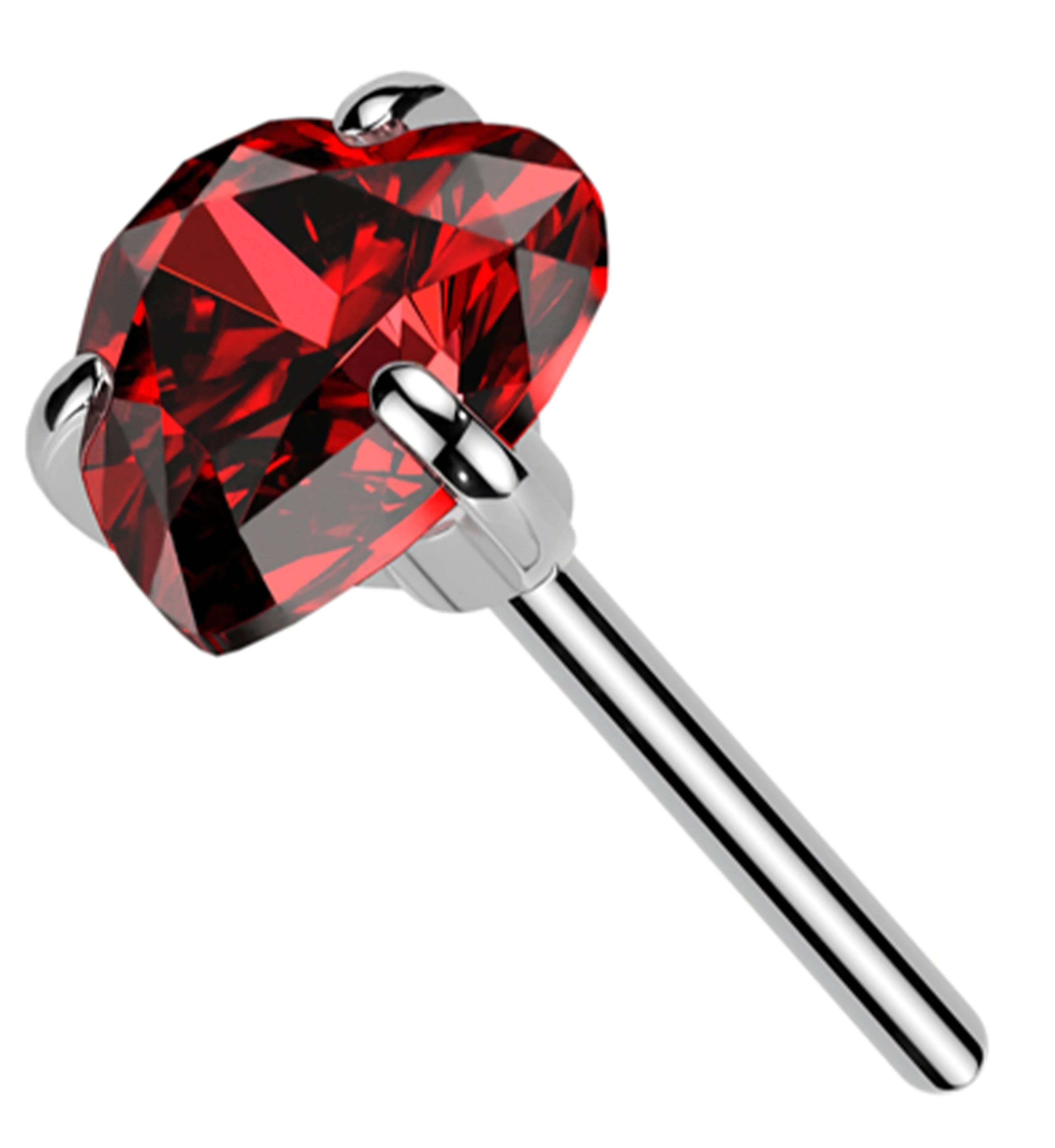 Heart Prong Red CZ Titanium Threadless Top - Mrs Treak