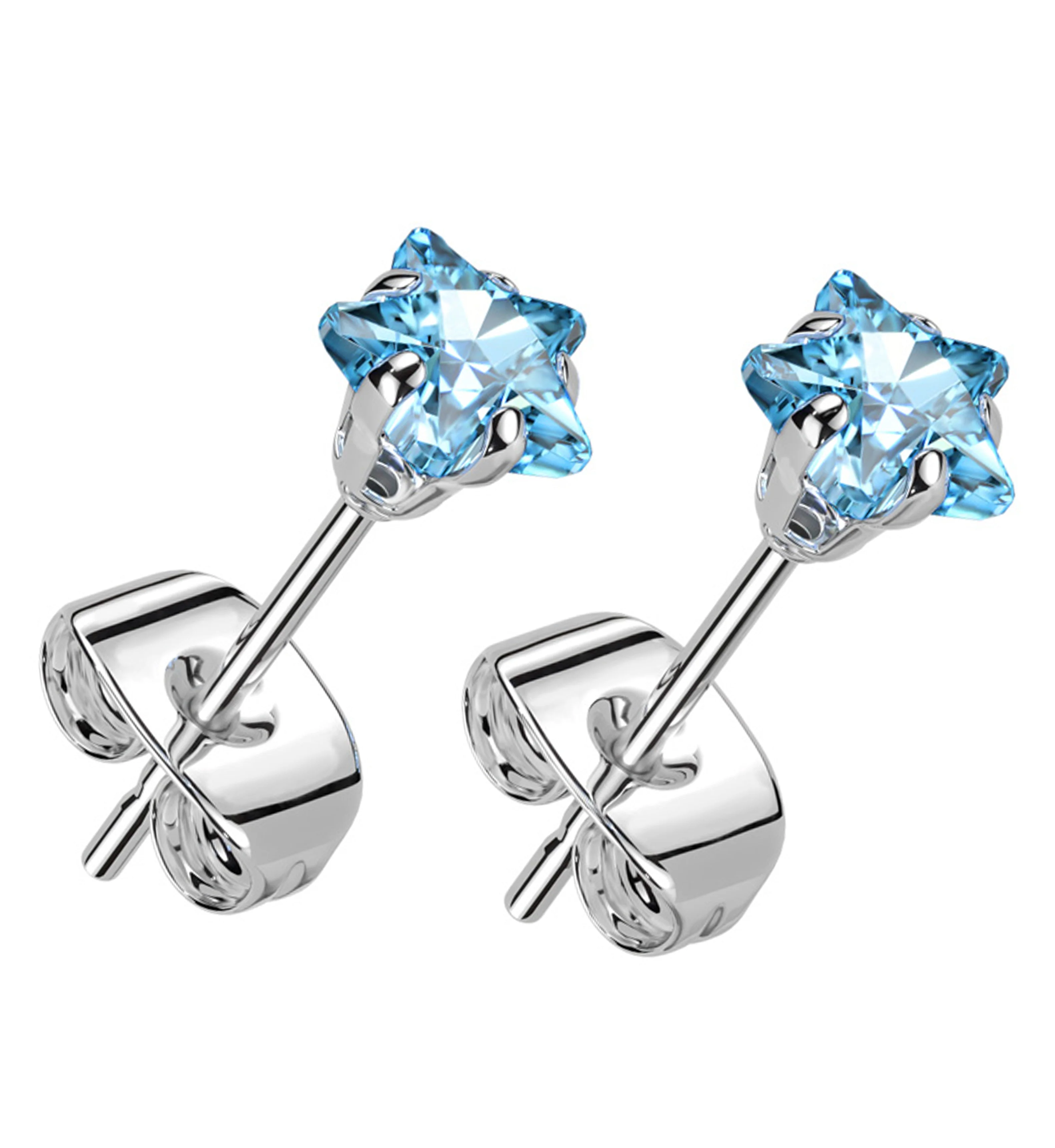 Prong Star Aqua CZ Stainless Steel Stud Earrings - Mrs Treak