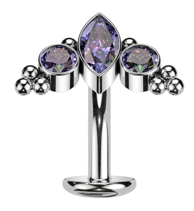 Crest Black Aurora CZ Titanium Threadless Floating Belly Button Ring (Convex Disk) - Mrs Treak