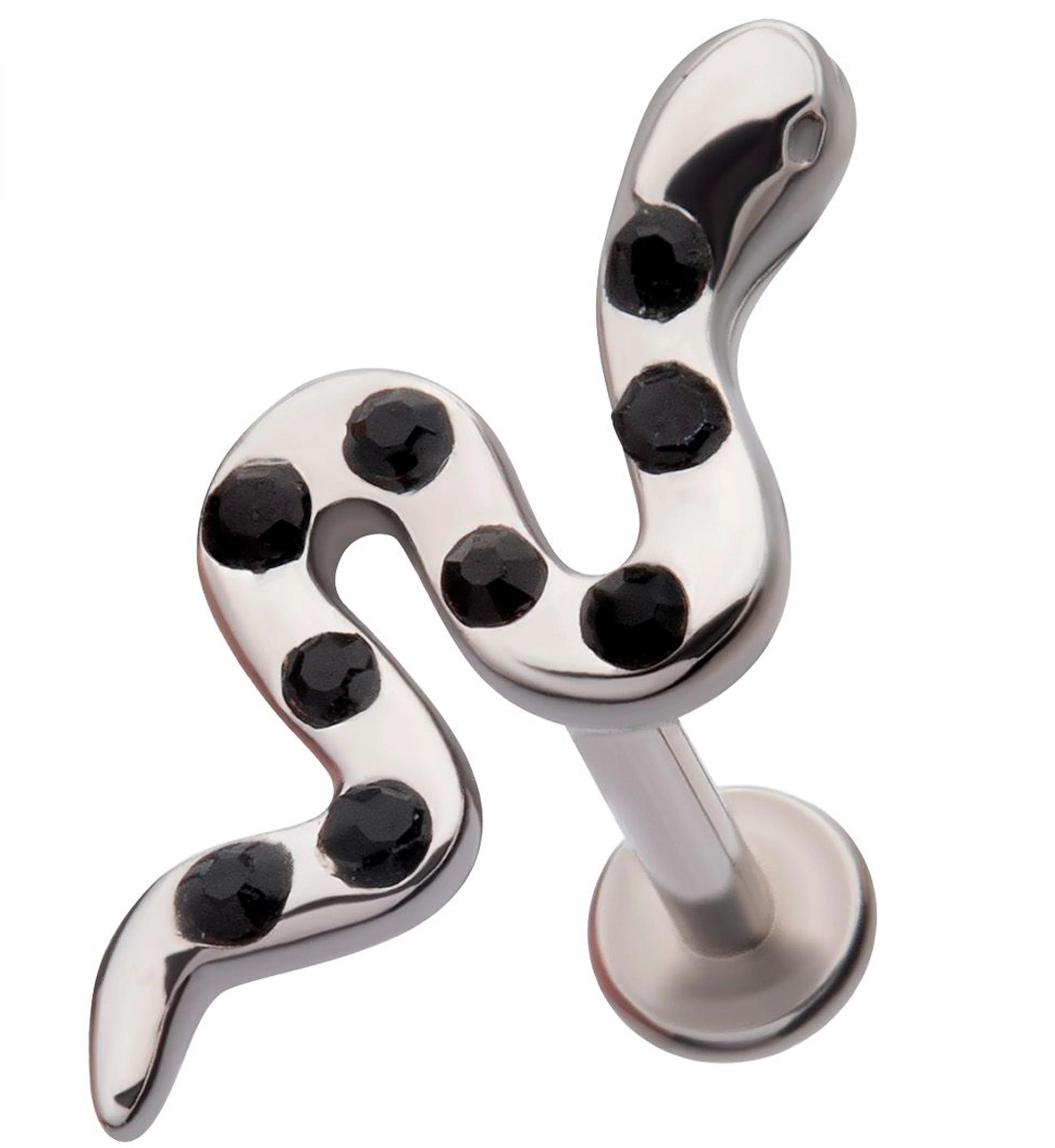 Spotted Snake Black CZ Stainless Steel Internally Threaded Labret - Mrs Treak