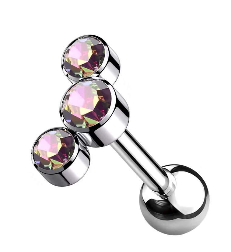 Black Aurora Gem Cluster Titanium Cartilage Barbell - Mrs Treak