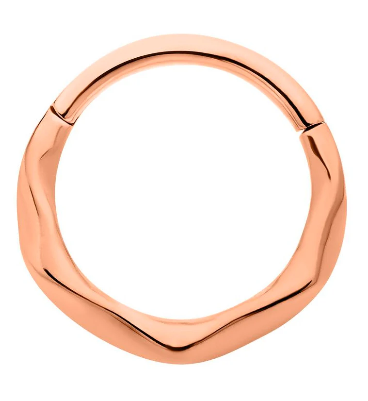 Rose Gold PVD Ripple Stainless Steel Hinged Segment Ring - Mrs Treak