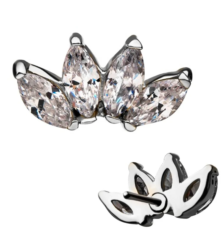 14kt White Gold Lotus Quad CZ Threadless Top - Mrs Treak