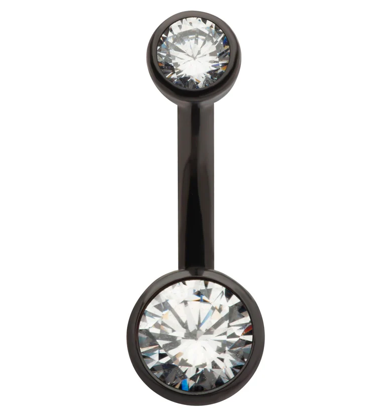 Black PVD Bezel Clear CZ Internally Threaded Titanium Belly Button Ring - Mrs Treak