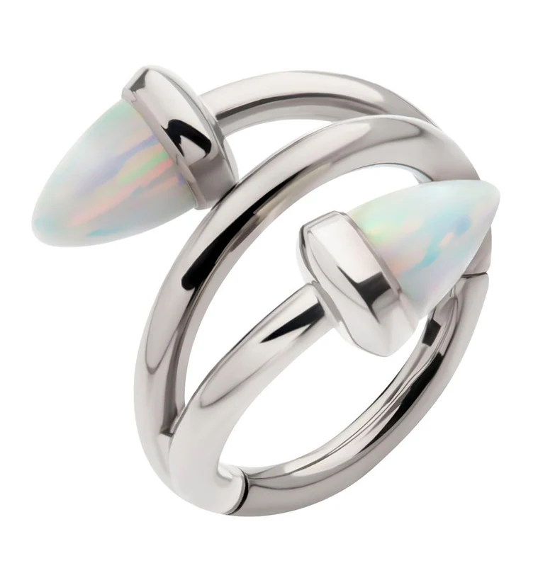 Wrap Double Spike White Opalite Titanium Hinged Segment Ring - Mrs Treak