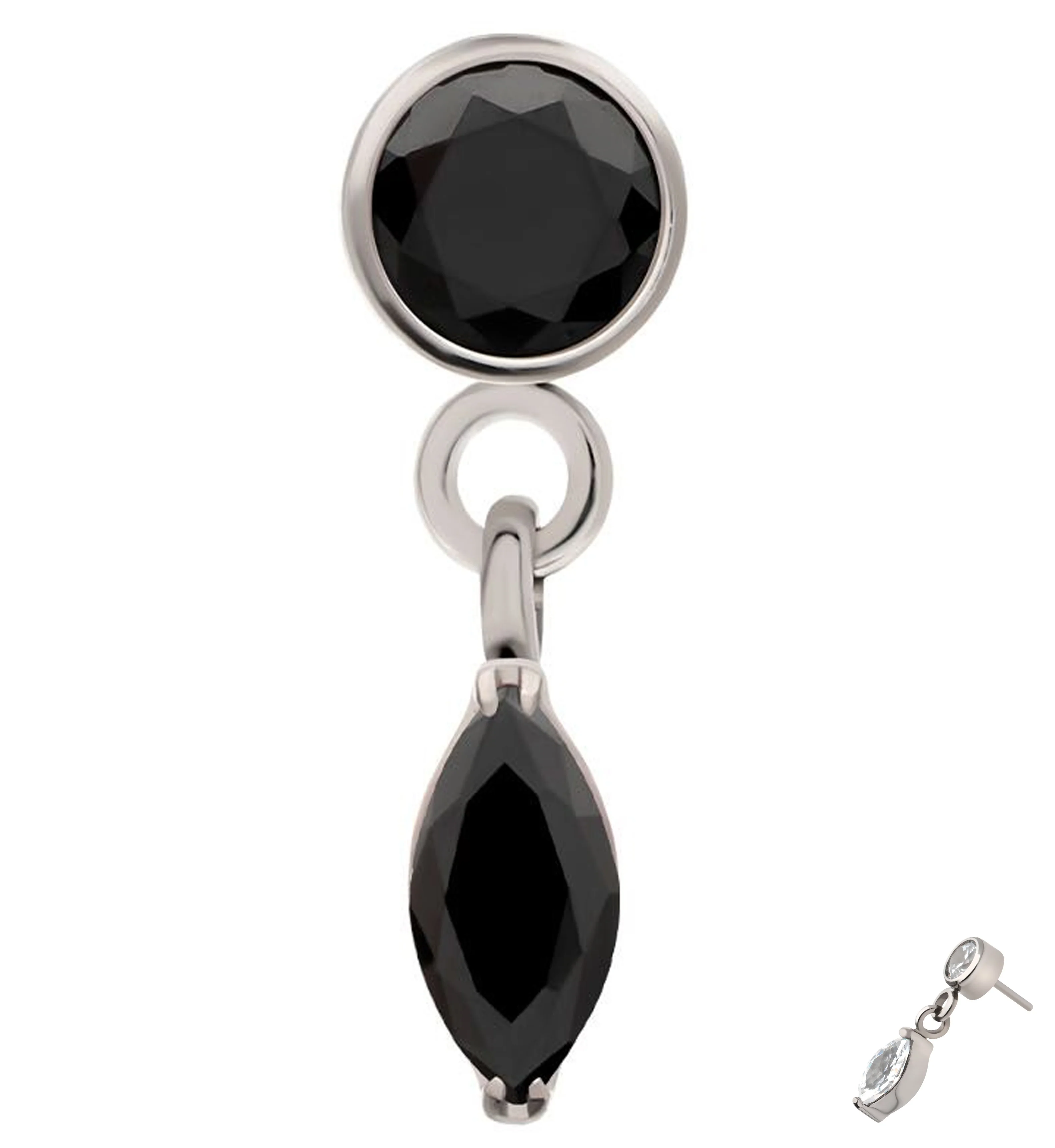 Bezel Black CZ Marquise Dangle Titanium Threadless Top - Mrs Treak