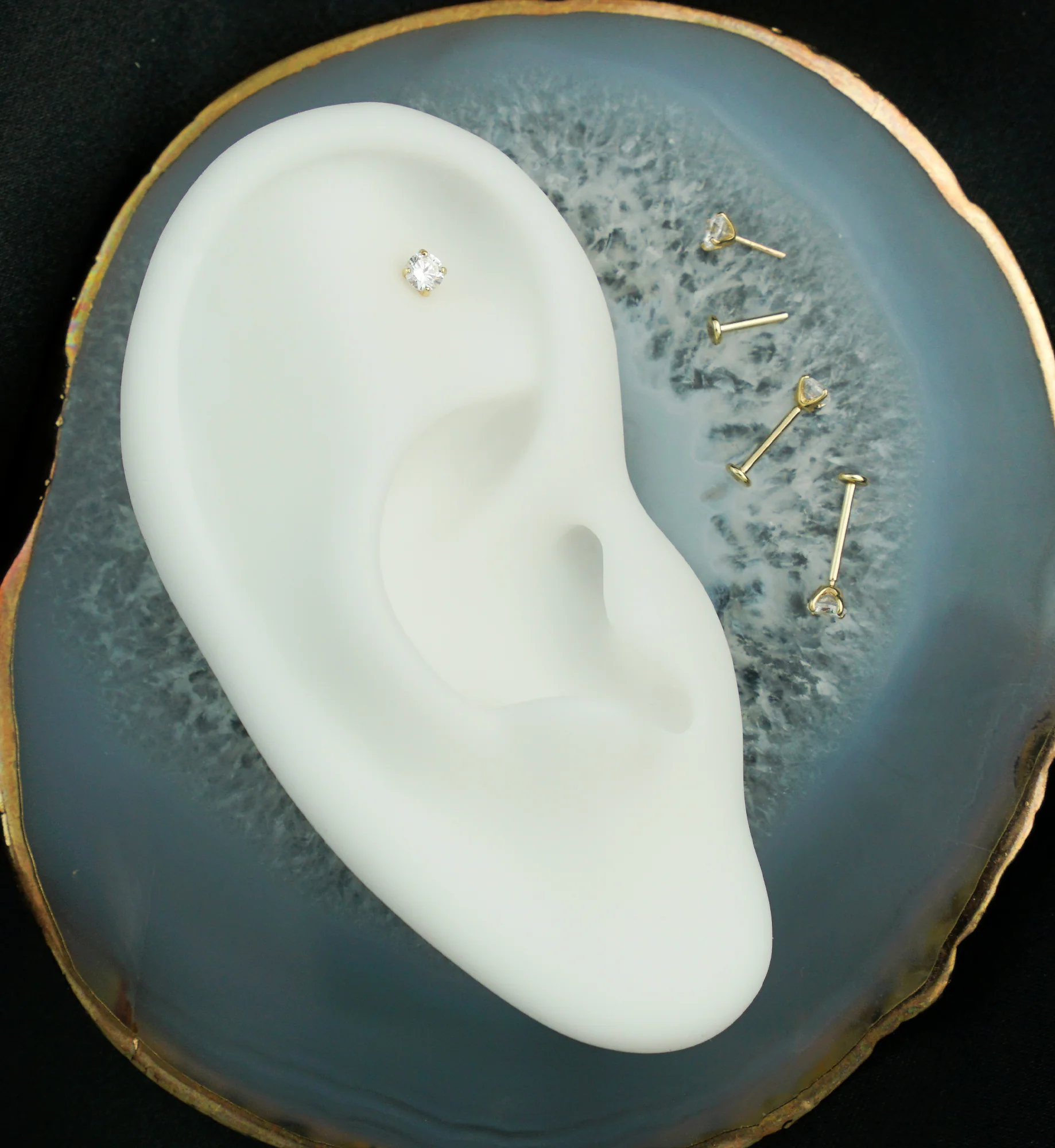 14kt Gold Prong Clear CZ Threadless Labret - Mrs Treak