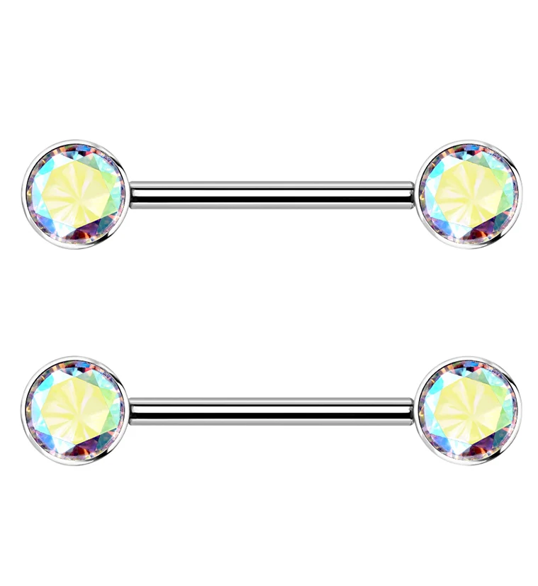 14G Double Rainbow Aurora CZ Titanium Nipple Ring Barbell - Mrs Treak
