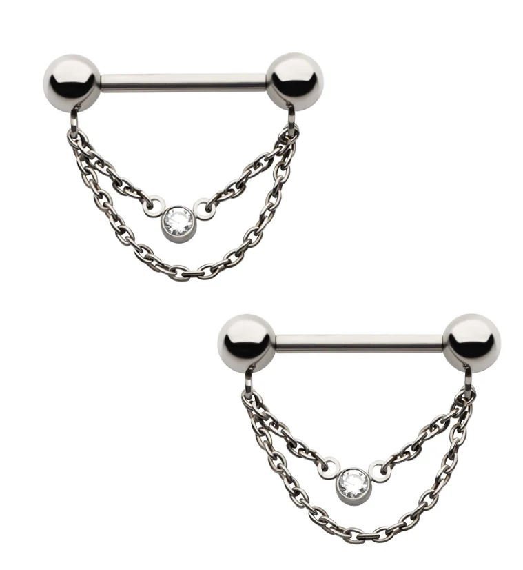 Ball End Dangle Chain Titanium Threadless Nipple Barbell - Mrs Treak