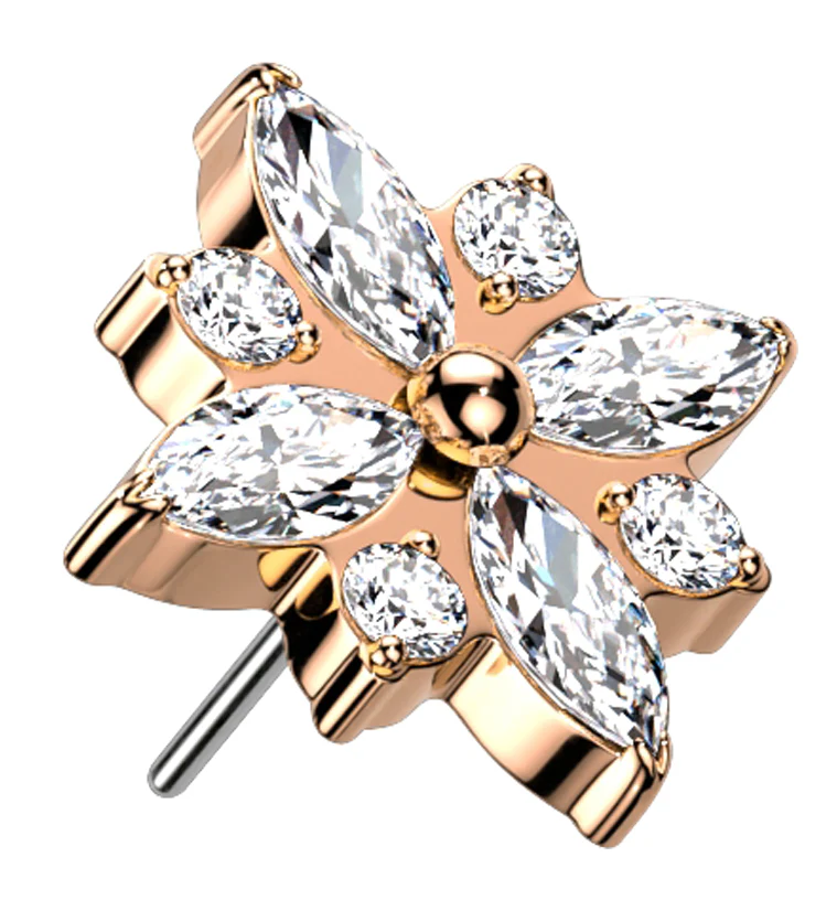 Rose Gold PVD Starflower CZ Threadless Titanium Top - Mrs Treak