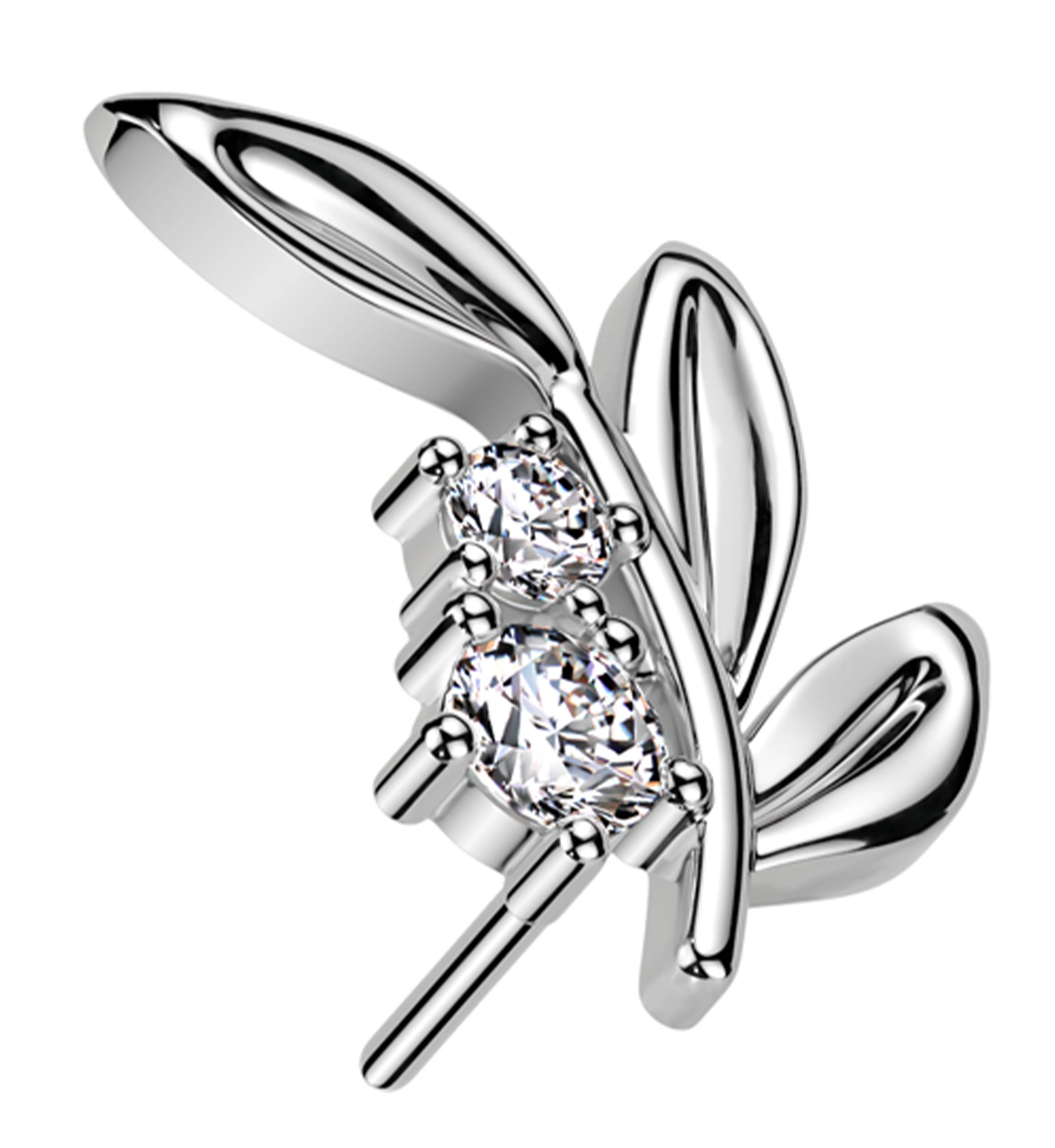 14kt White Gold Olive Leaf Clear CZ Threadless Top - Mrs Treak