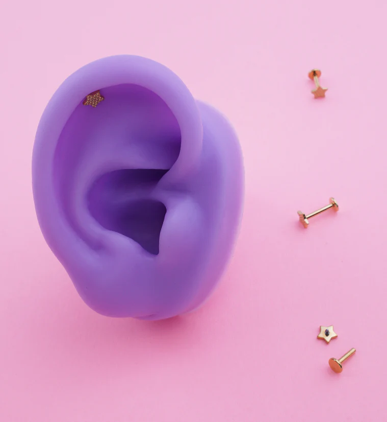 Gold PVD Beaded Star Internally Threaded Titanium Labret - Mrs Treak