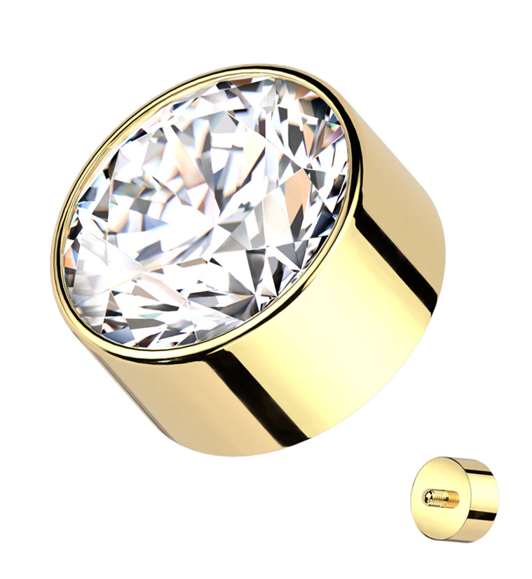 Gold PVD Bezel Clear CZ Internally Threaded Top - Mrs Treak