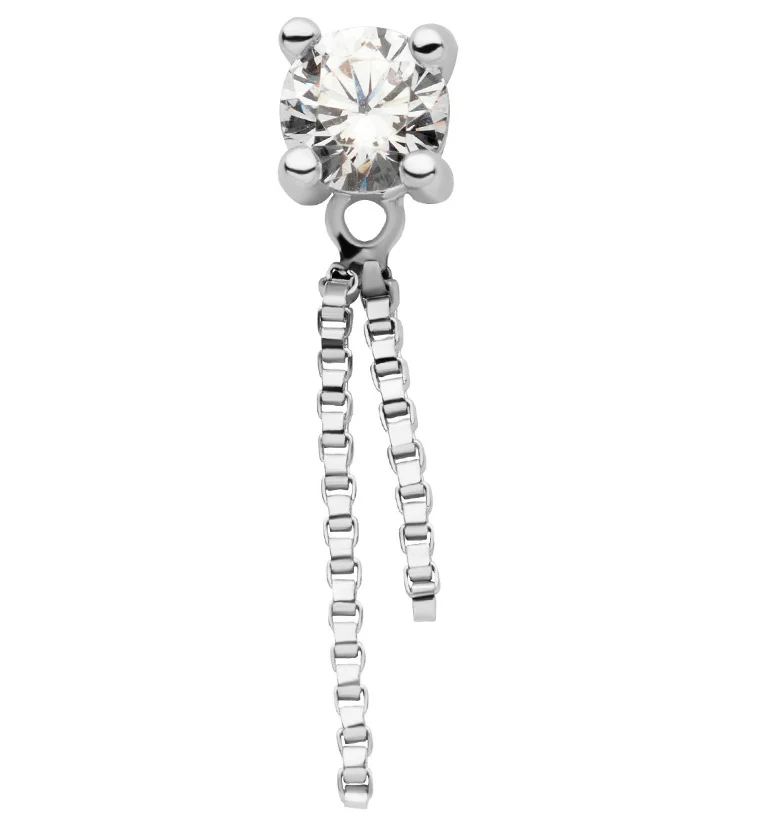 14kt White Gold Clear CZ Dangle Box Chain Threadless Top - Mrs Treak