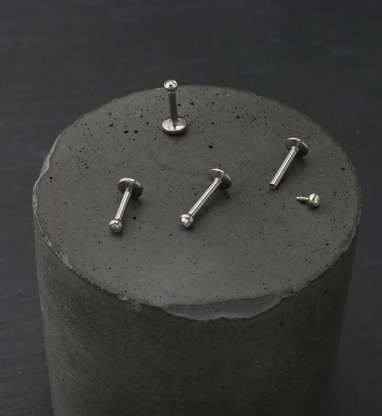 Rainbow Aurora CZ Bezel Labret Stud (Convex Disk) - Mrs Treak