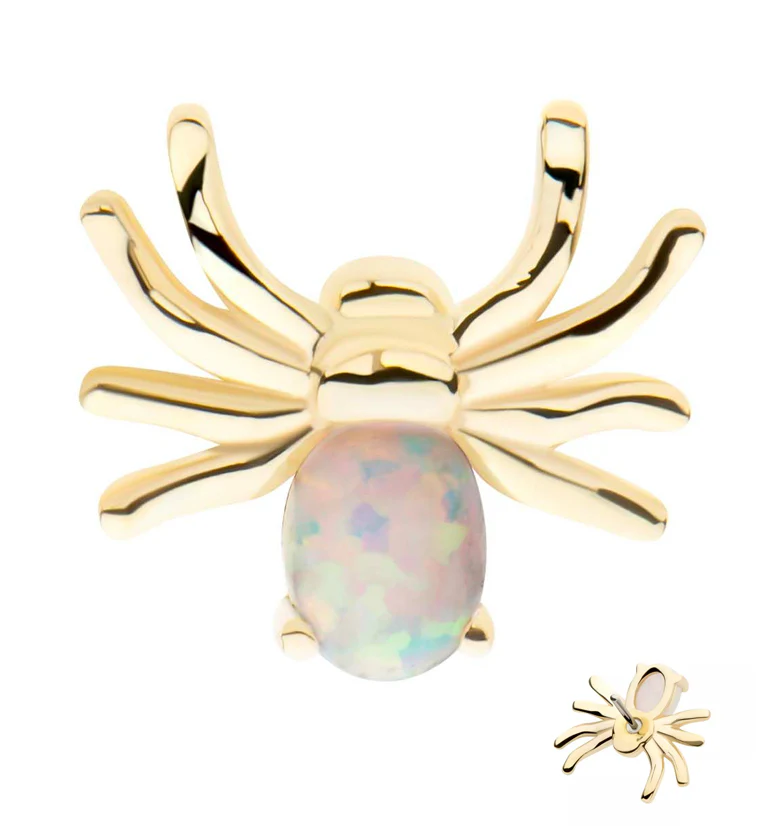 14kt Gold Spider White Opalite Threadless Top - Mrs Treak