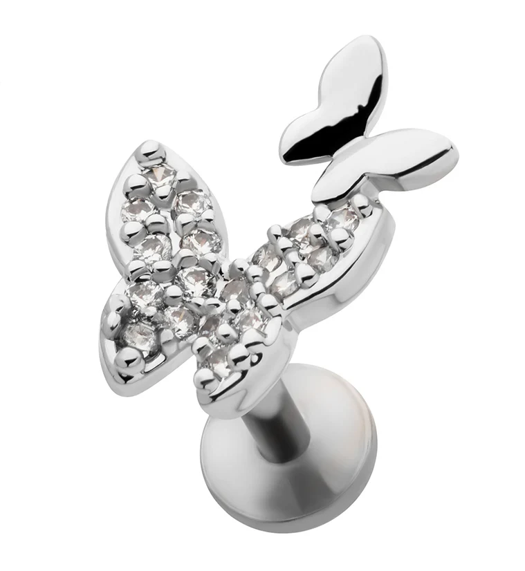 Butterfly Duo CZ Stainless Steel Threadless Labret - Mrs Treak