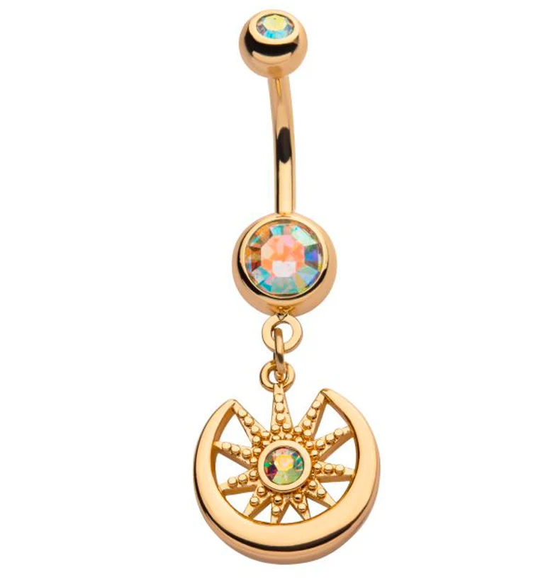 Gold PVD Day And Night Aura CZ Belly Button Ring - Mrs Treak
