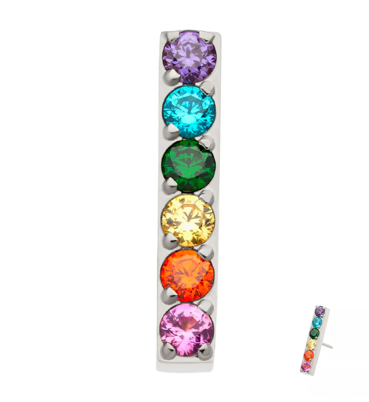 Rainbow CZ Bar Threadless Titanium Top - Mrs Treak