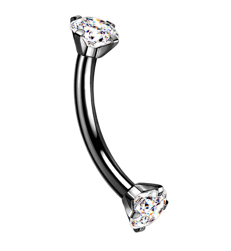 16G Black PVD Titanium Double Prong CZ Curved Barbell - Mrs Treak