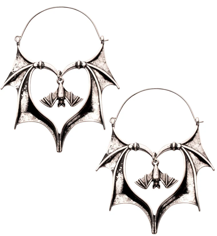 Dangling Bat Stainless Steel Plug Hoops - Mrs Treak