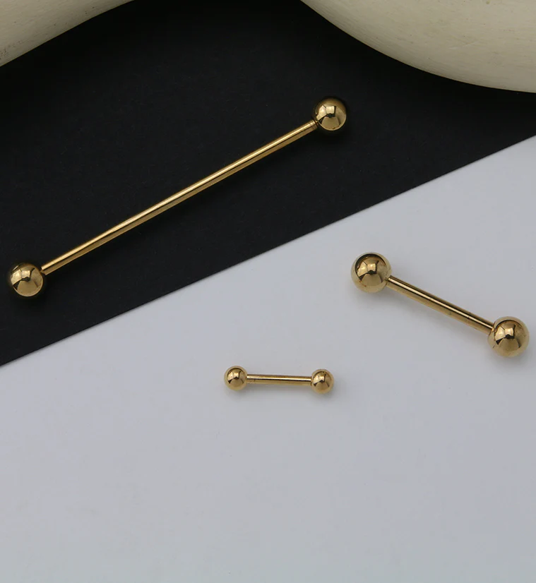 Gold PVD Double Ball Titanium Barbell - Mrs Treak
