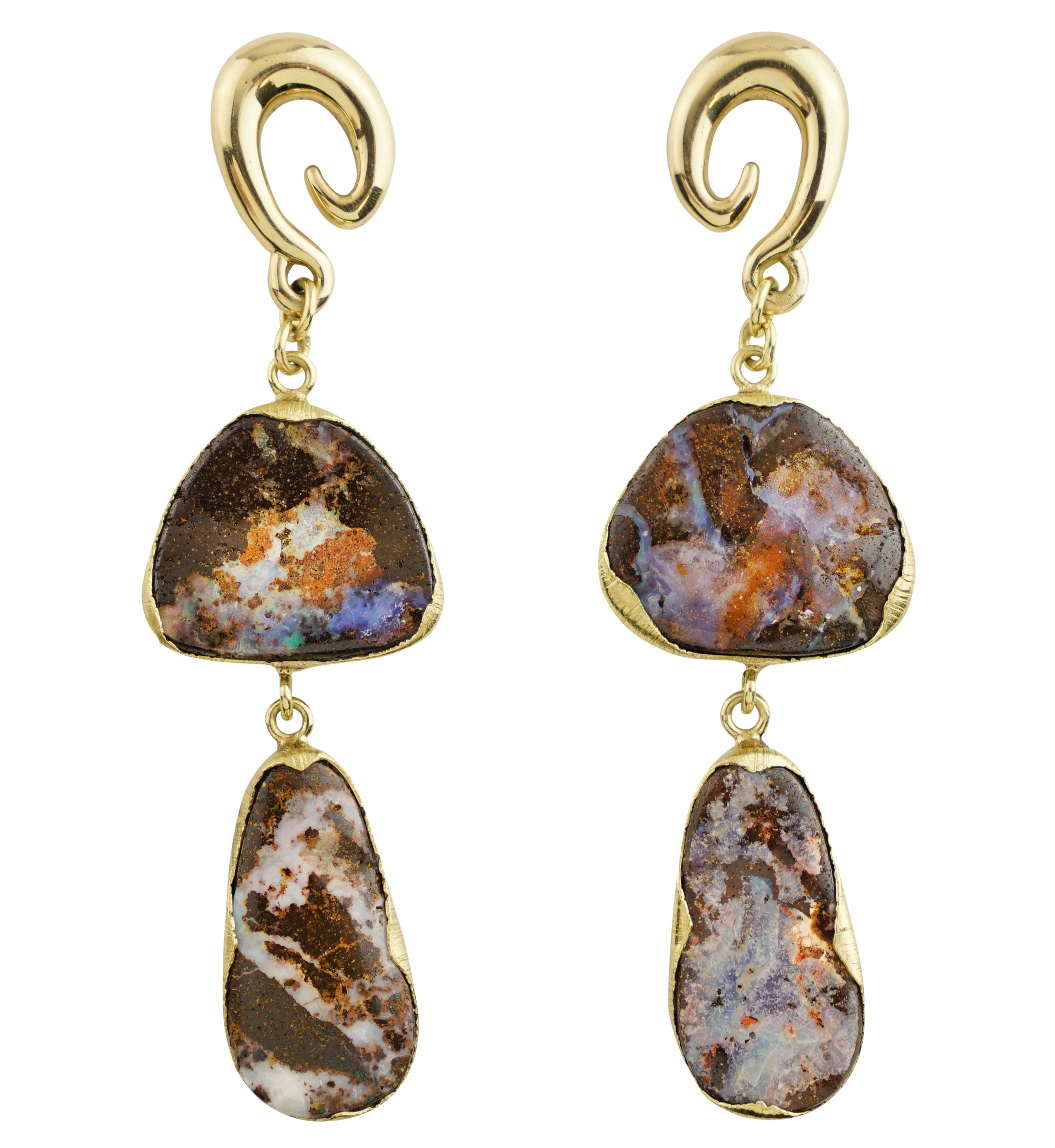 Double Boulder Opal Brass Ear Weights/Hangers Version 5 - Mrs Treak