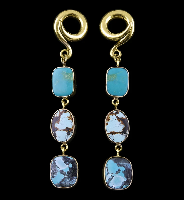 Triple Turquoise Stone Ear Weights Version 8 - Mrs Treak