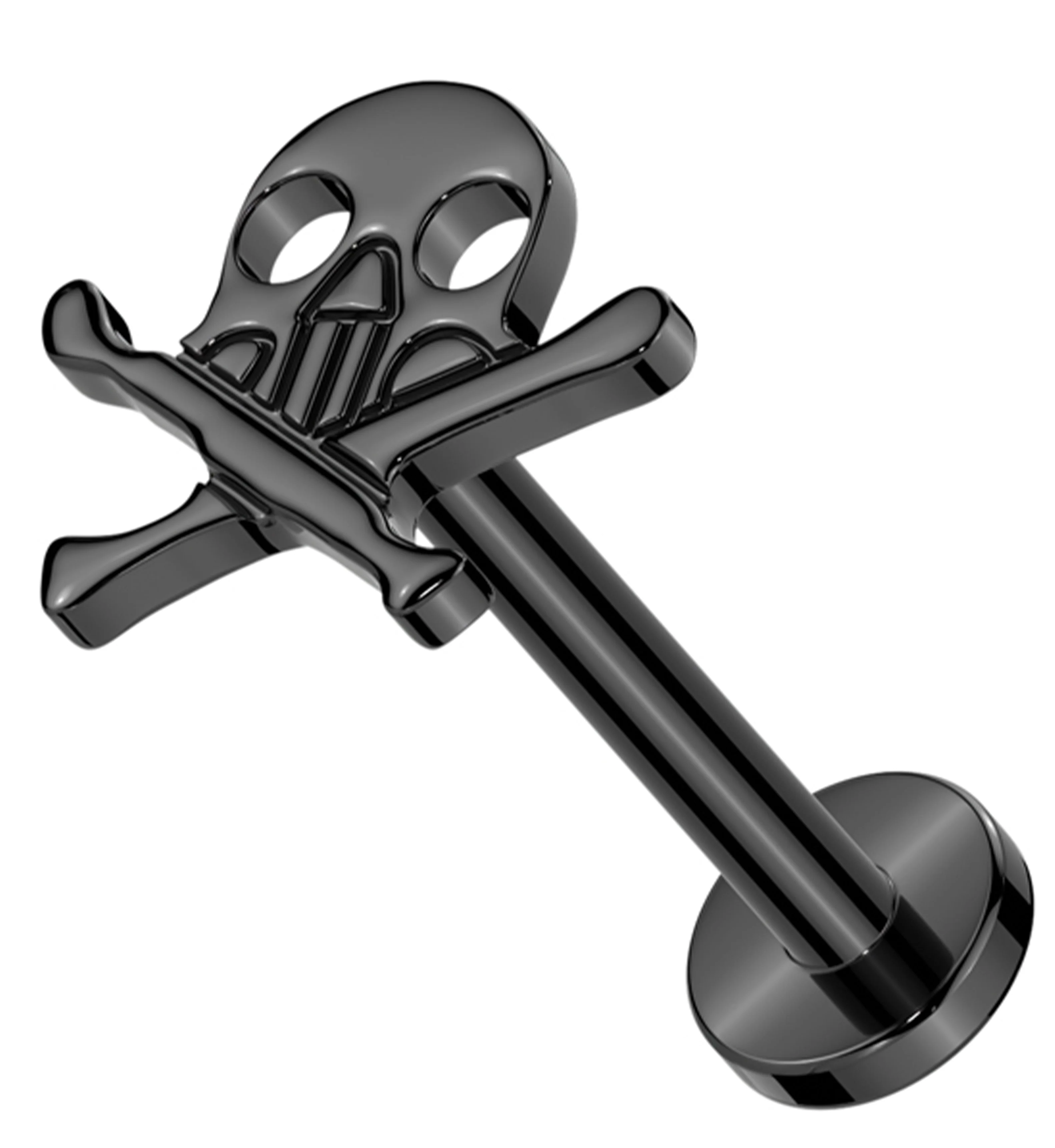Black PVD Skull And Crossbones Titanium Threadless Labret - Mrs Treak