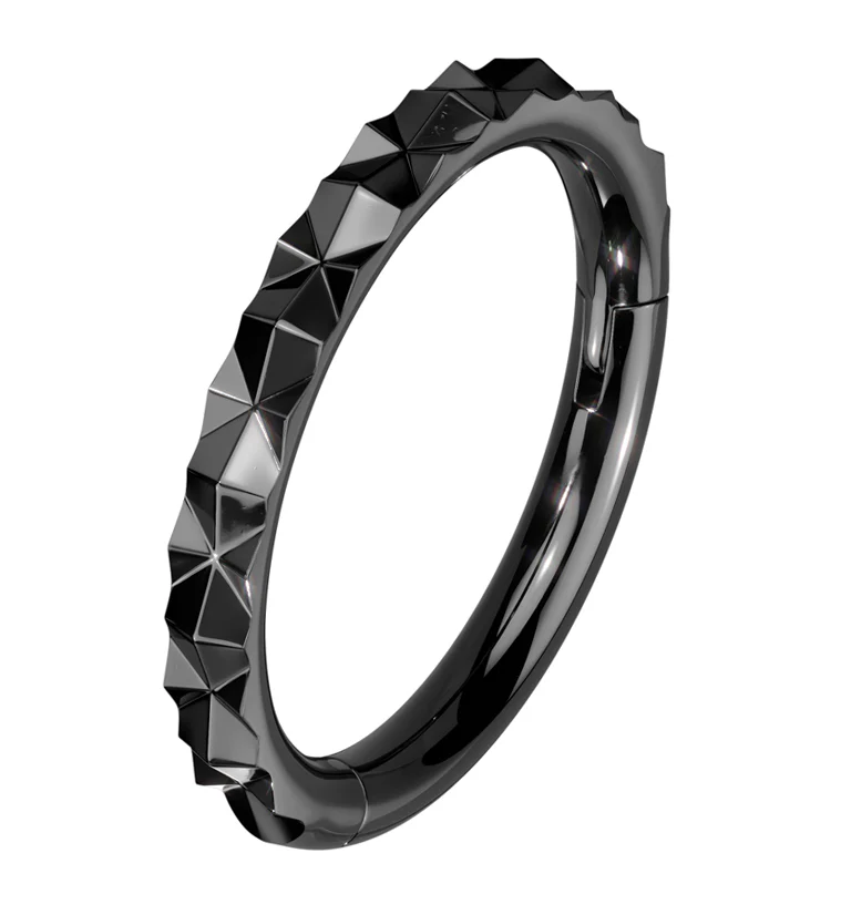 Black PVD Faceted Side Stainless Steel Hinged Segment Ring - Mrs Treak