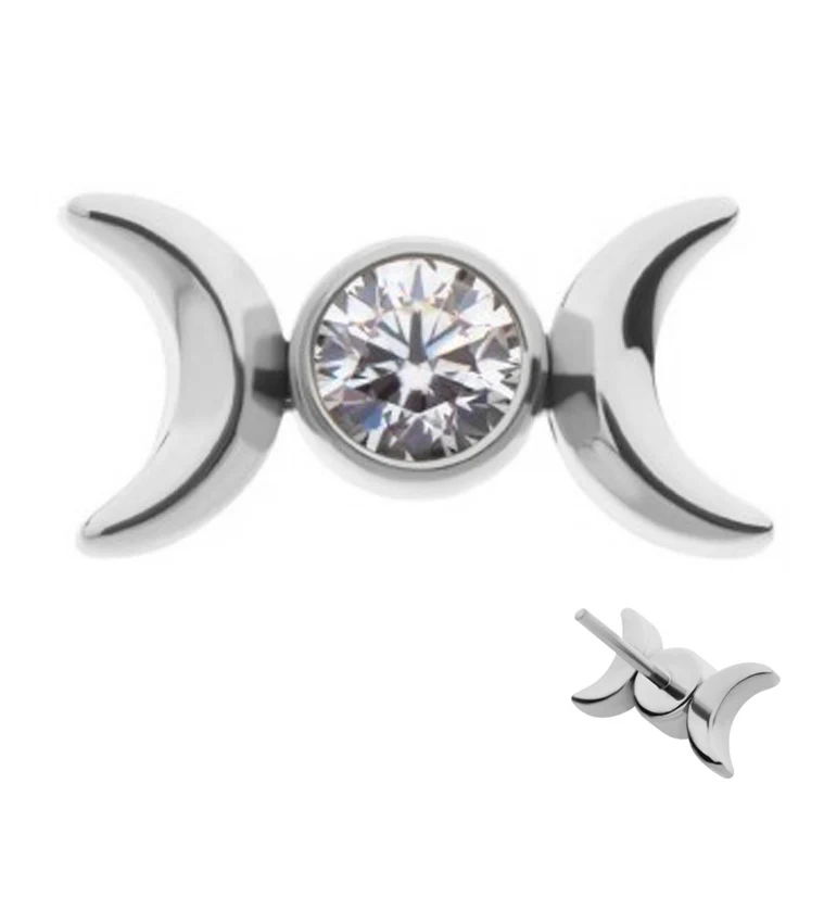 Double Crescent CZ Titanium Threadless Top - Mrs Treak
