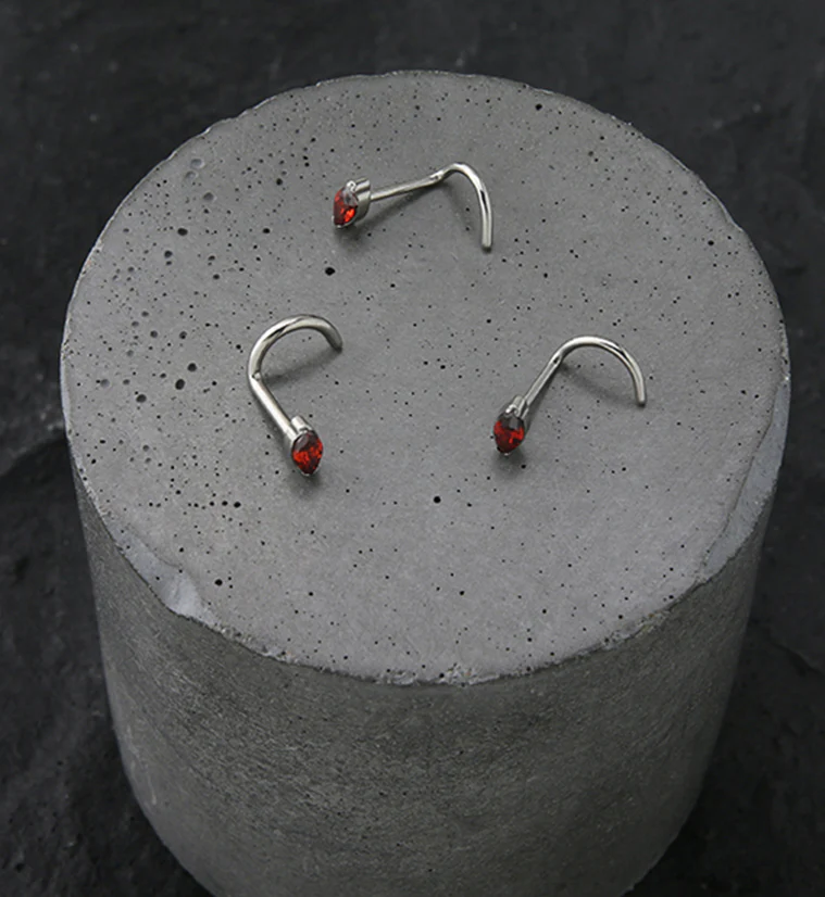 Ovate Red CZ Titanium Nose Screw Ring - Mrs Treak