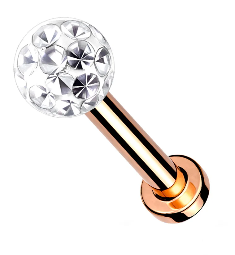 Rose Gold PVD Glitterball Stainless Steel Labret - Mrs Treak