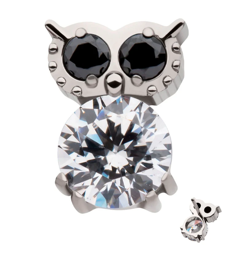 Owl Black and Clear CZ Titanium Threadless Top - Mrs Treak