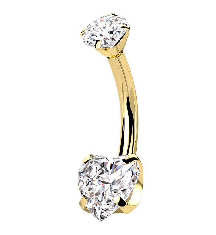 Gold PVD Clear Heart CZ Internally Threaded Titanium Belly Button Ring - Mrs Treak