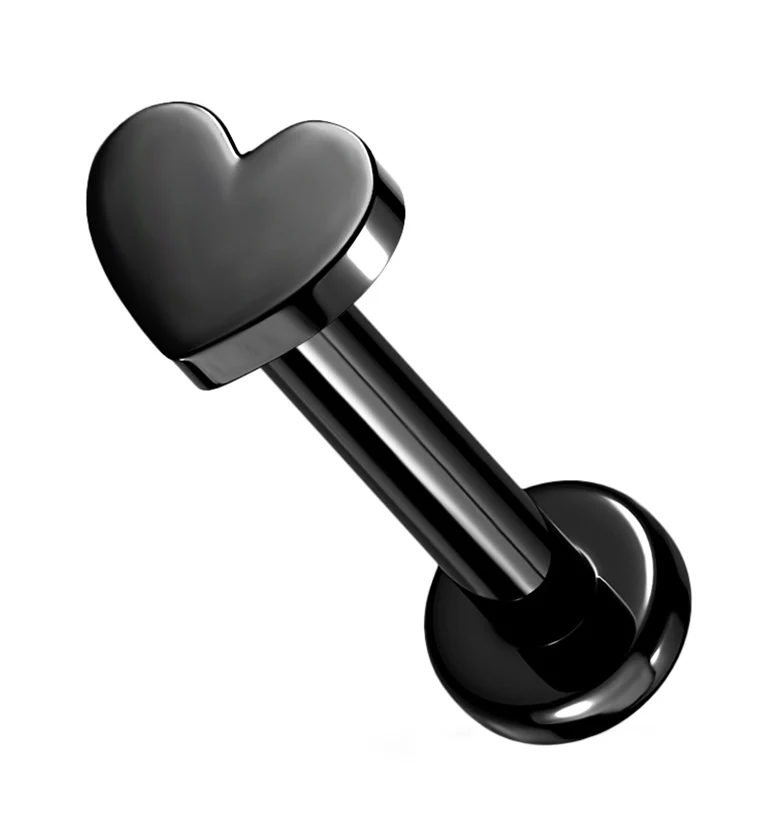 Black PVD Heart Internally Threaded Titanium Labret - Mrs Treak